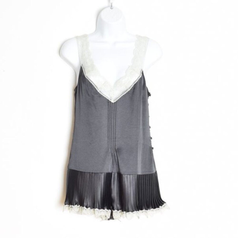 Victoria's Secret lingerie satin lace romper tap pants one piece gray teddy XS/S
